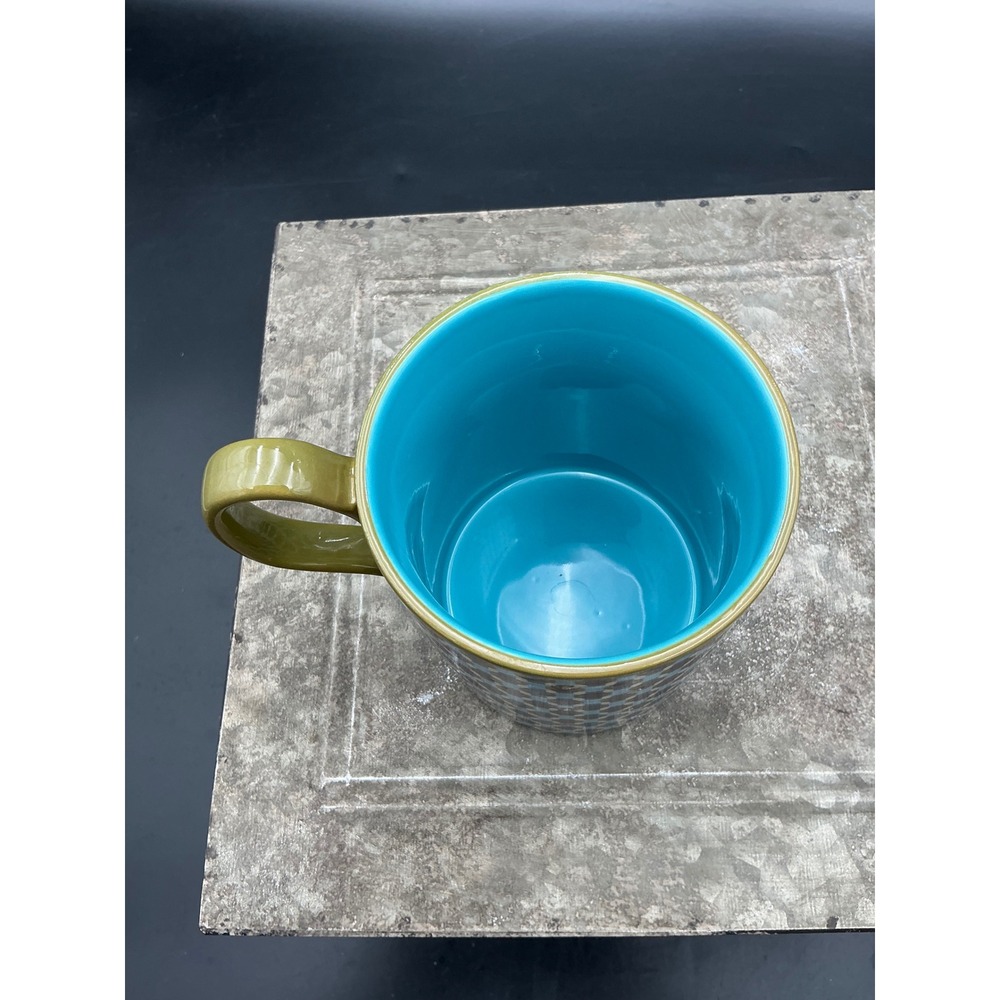 Anthropologie Monogram Letter A Bee Geometric Coffee Mug Blue Orange Turquoise - Picture 3 of 6